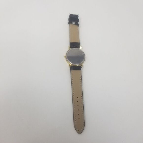 World Map Fashionable Vintage Inspired Gold Bezel Black Faux Leather Wristwatch - Picture 5 of 9